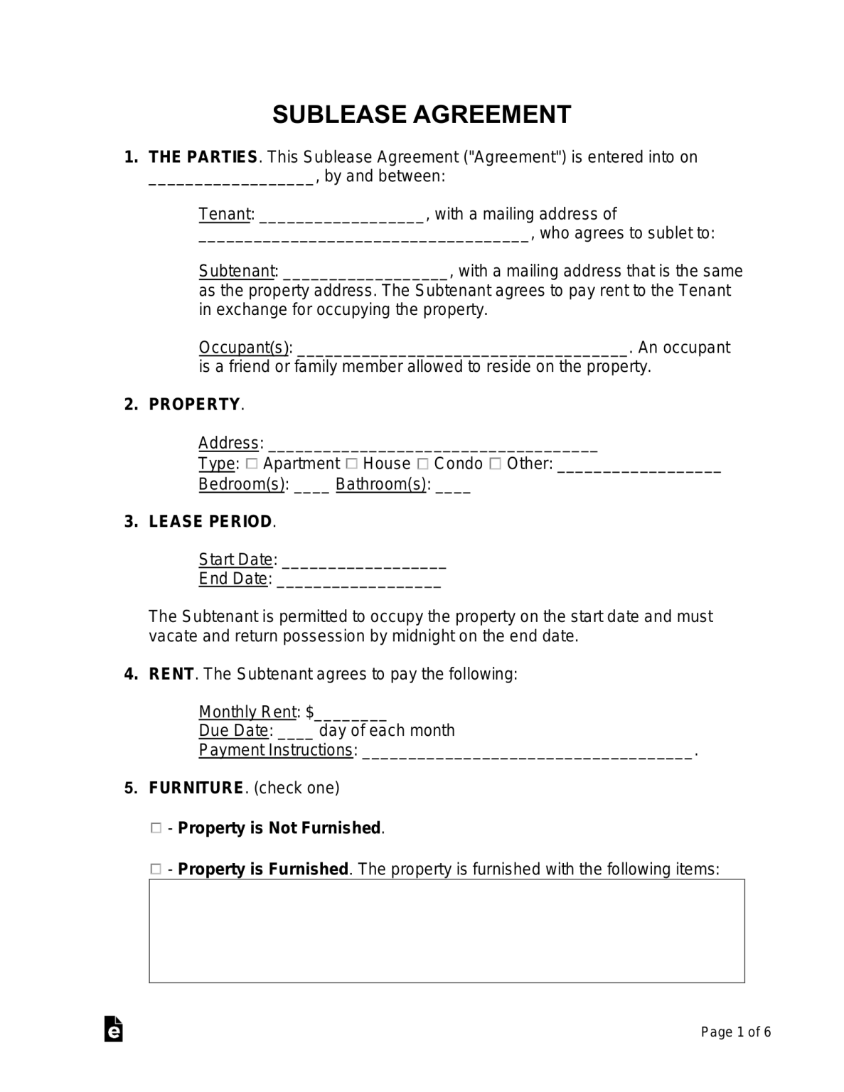 Free Sublease Agreement Template PDF Word EForms