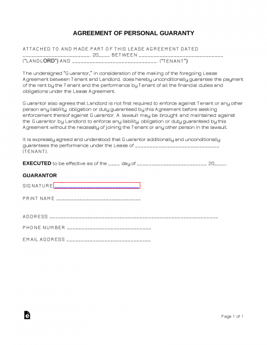 Free Loan Personal Guarantee Form Co Signer PDF Word eForms