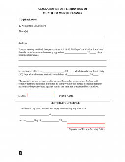 Alaska Termination Lease Letter Form | 30-Day Notice