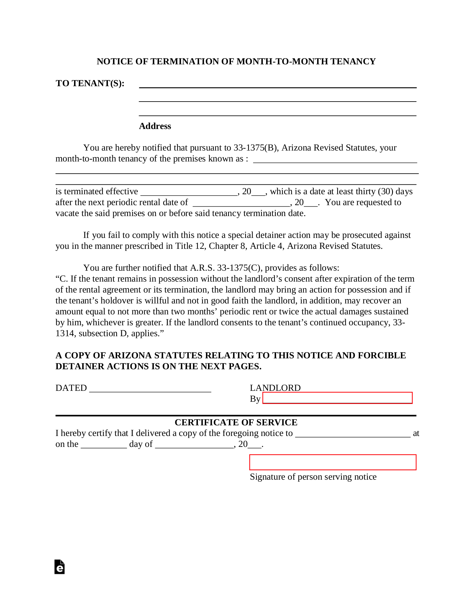 Arizona Lease Termination Letter Template | 30-Day Notice