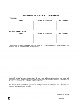 Arizona Limited Power of Attorney Form