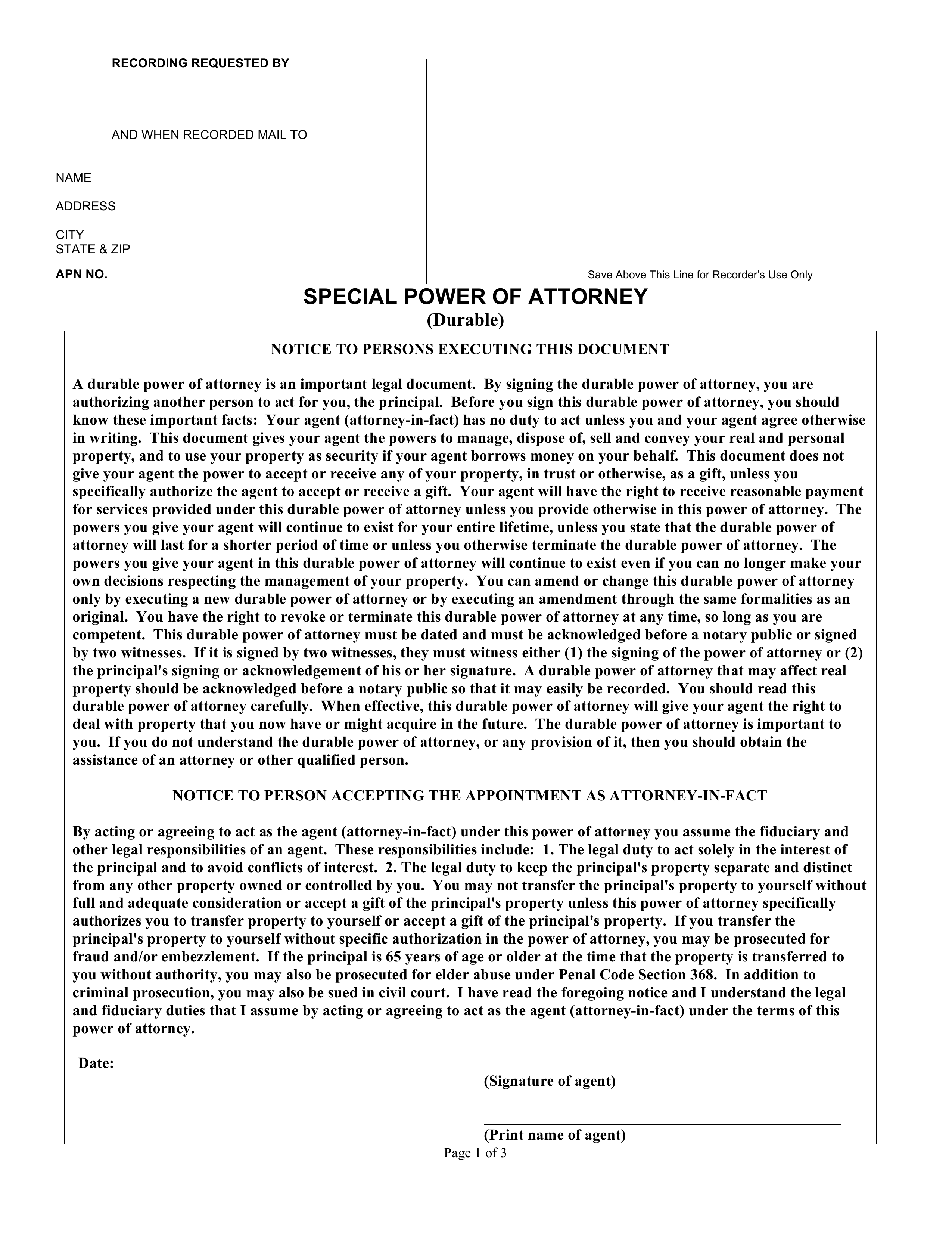 Free California Limited Power Of Attorney Form PDF EForms