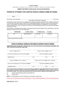 Florida Motor Vehicle Power of Attorney (Form HSMV 82053)