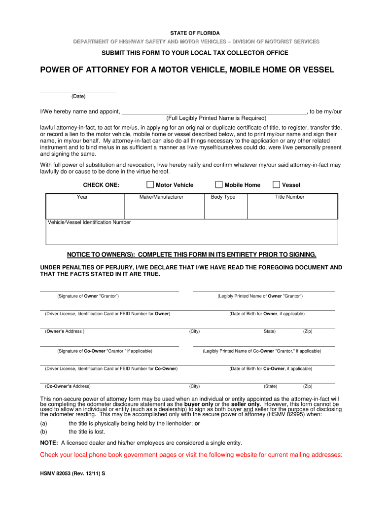 Florida Motor Vehicle Power Of Attorney Pdf Hot Sex Picture 4623