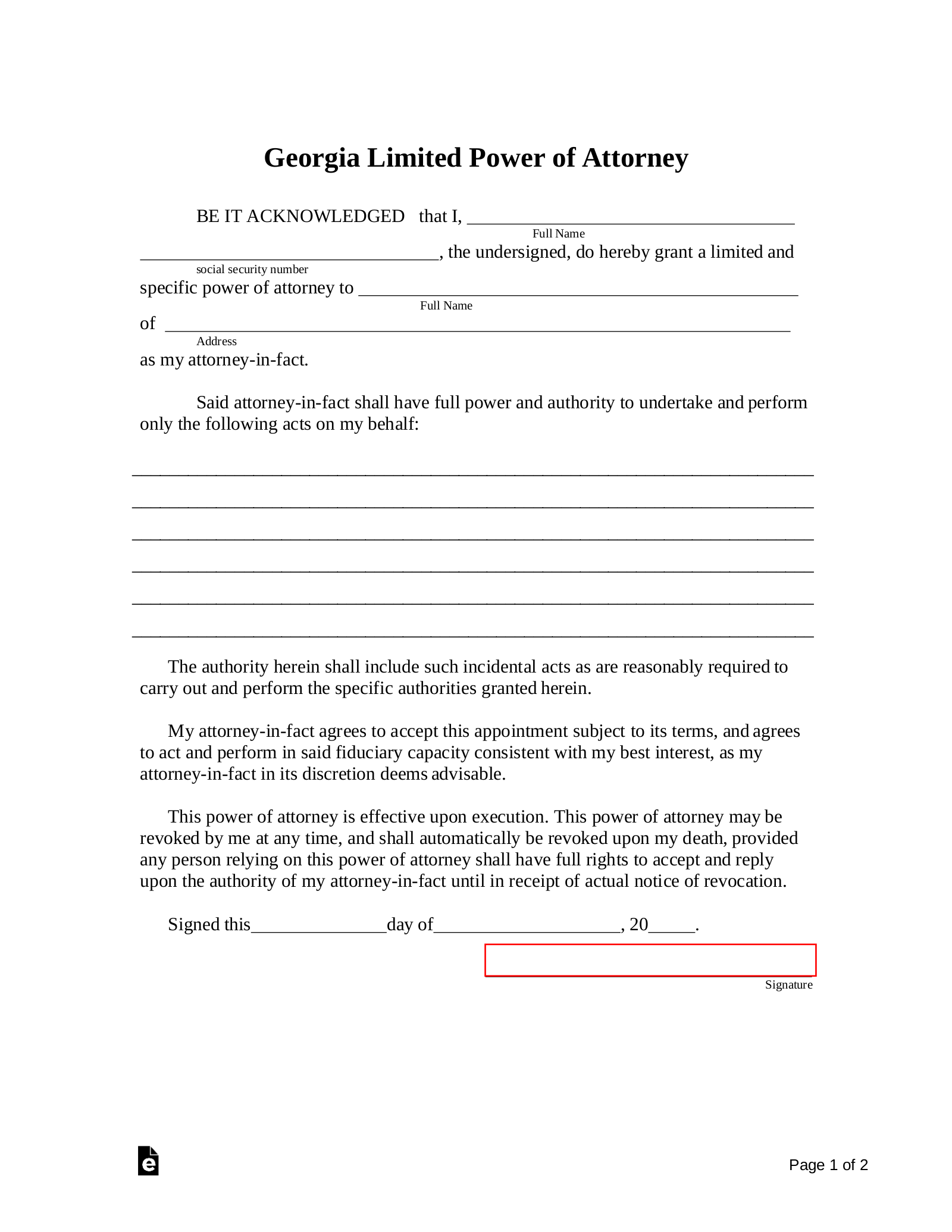 Free Limited Power of Attorney Form PDF Word eForms