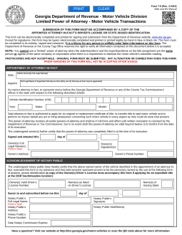 Georgia Motor Vehicle Power of Attorney (Form T-8)