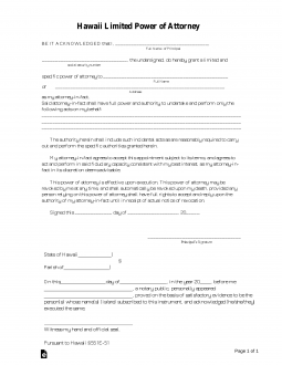 Hawaii Limited Power of Attorney Form