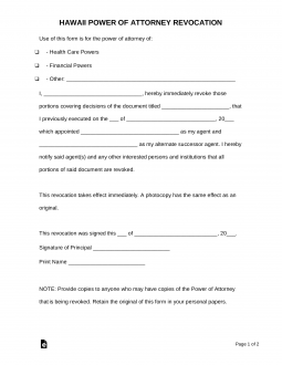 Hawaii Power of Attorney Revocation Form