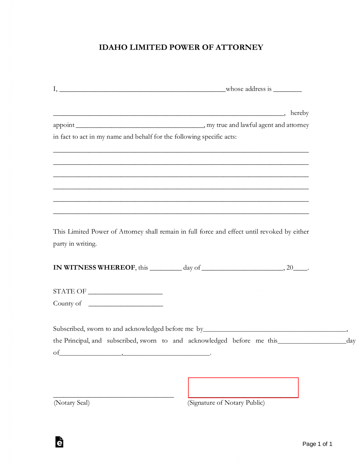 Free Idaho Limited Power Of Attorney Form Pdf Word Eforms 