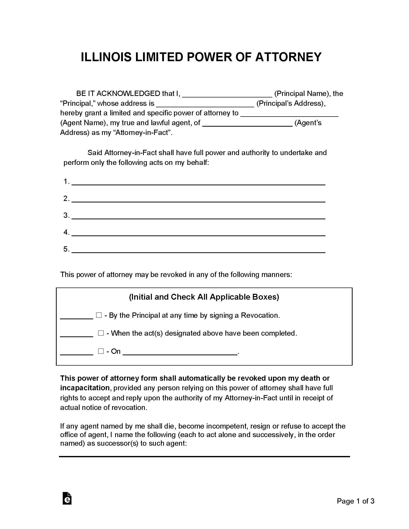 Illinois Limited Power of Attorney Form