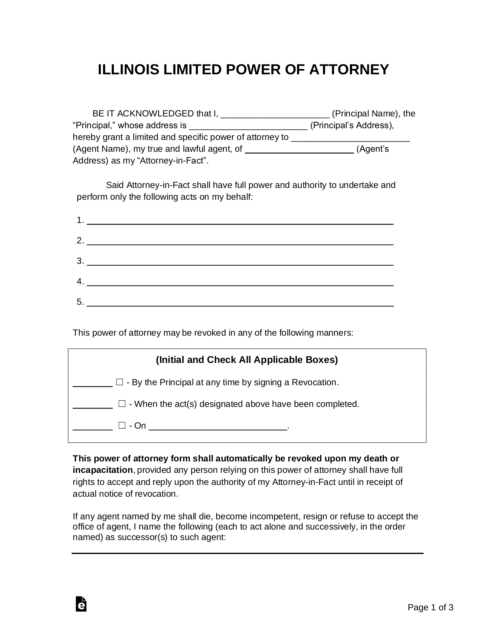 Free Illinois Limited Power Of Attorney Form PDF Word EForms