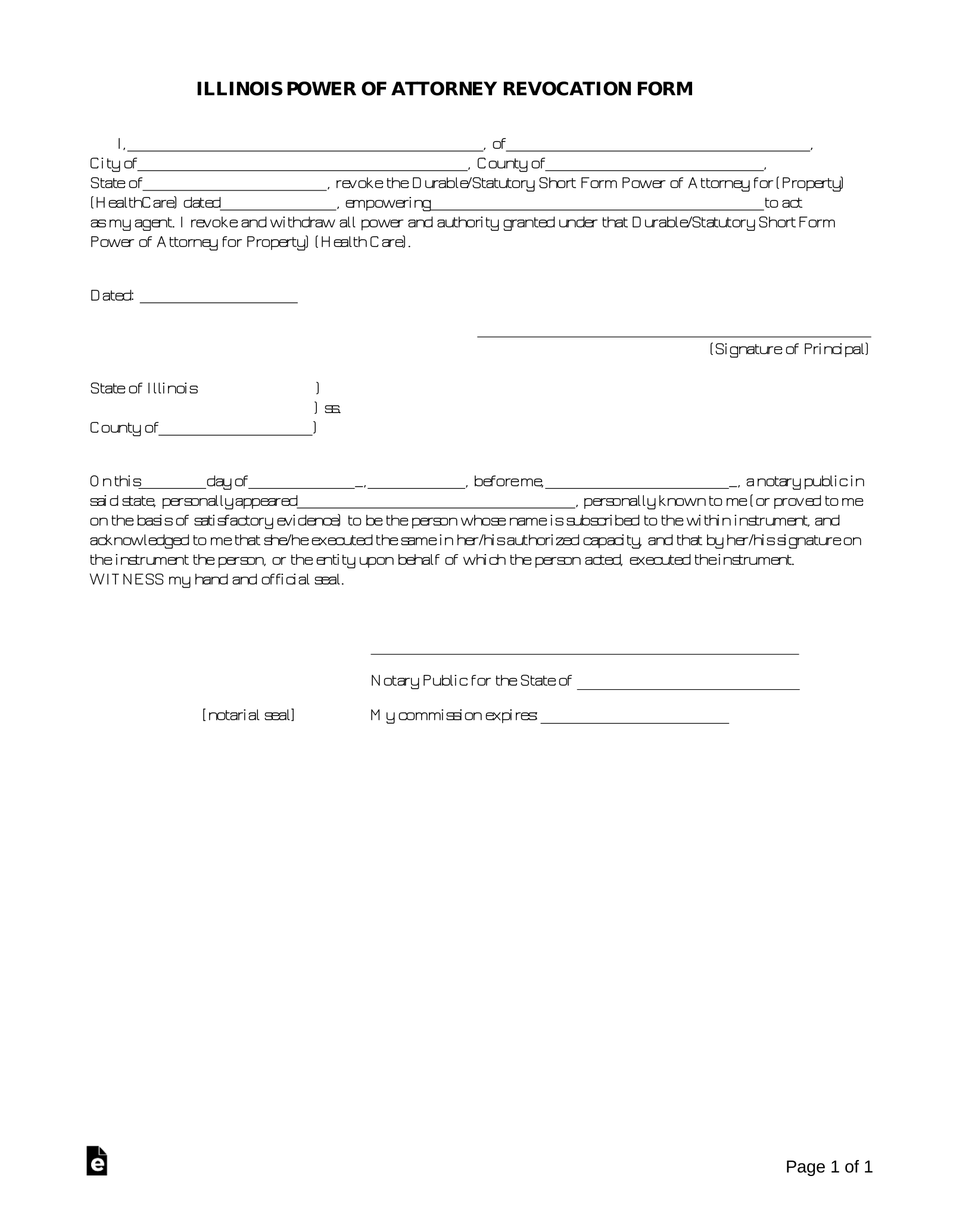 Illinois Power of Attorney Revocation Form