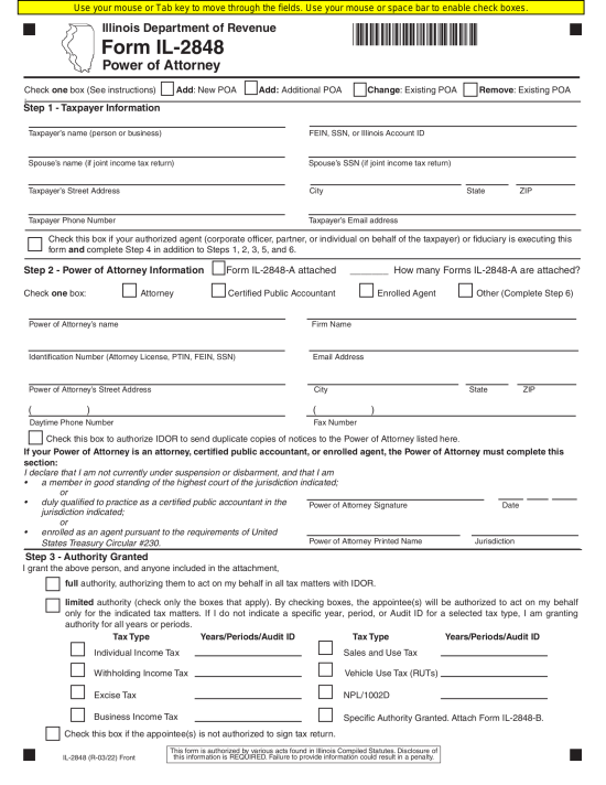 Illinois Tax Power of Attorney (Form IL-2848)