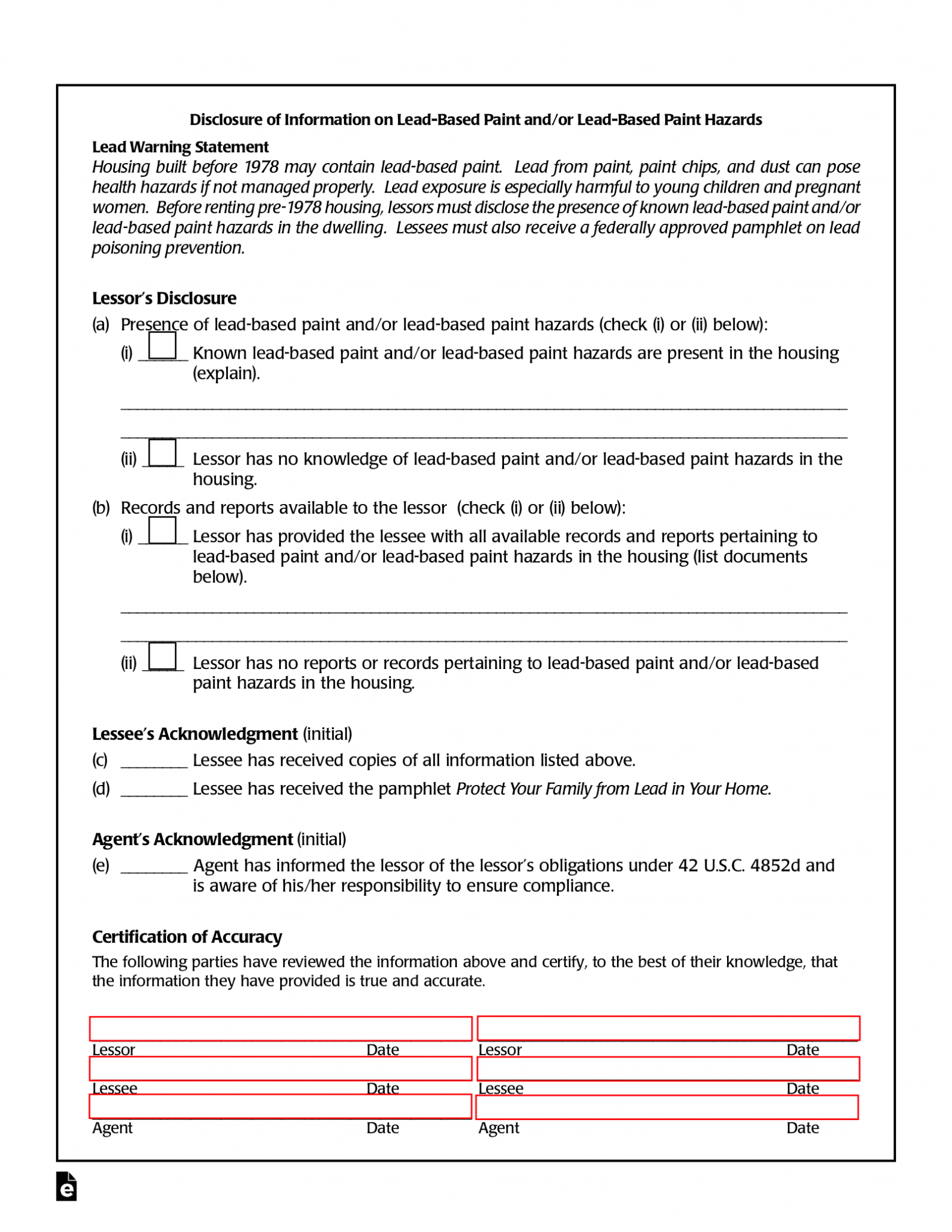 Free LeadBased Paint Disclosure Forms For Sellers & Landlords PDF