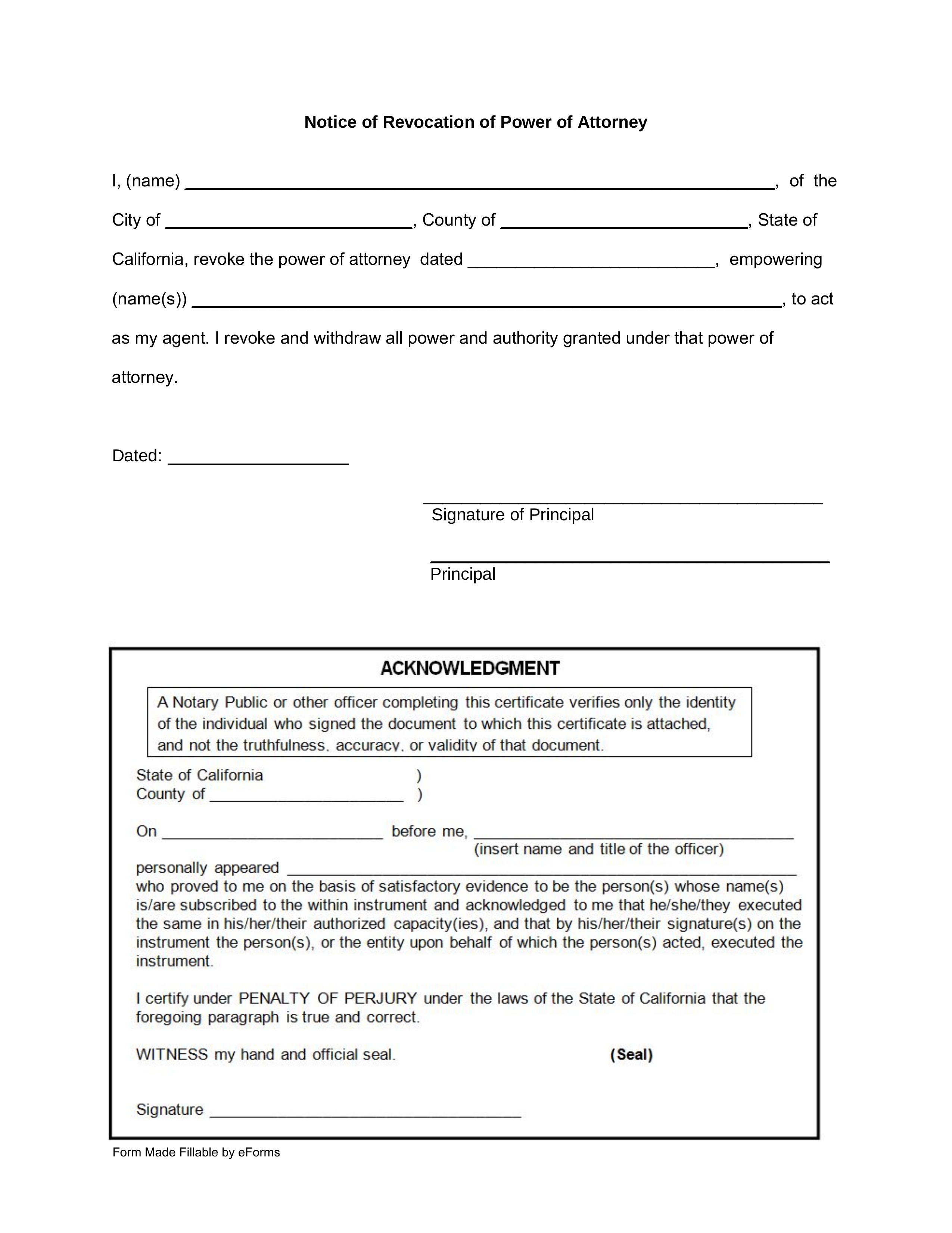 power of attorney form california
 Free California Revocation of Power of Attorney Form - PDF ...