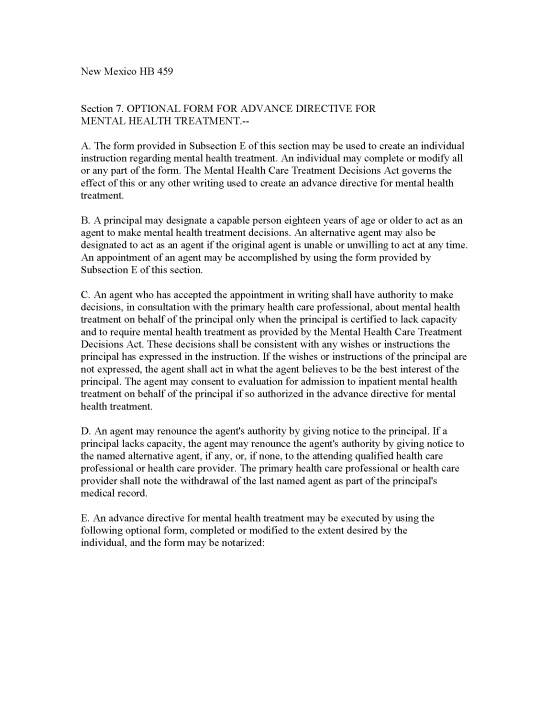 Free New Mexico Advance Directive Form Template PDF Word eForms