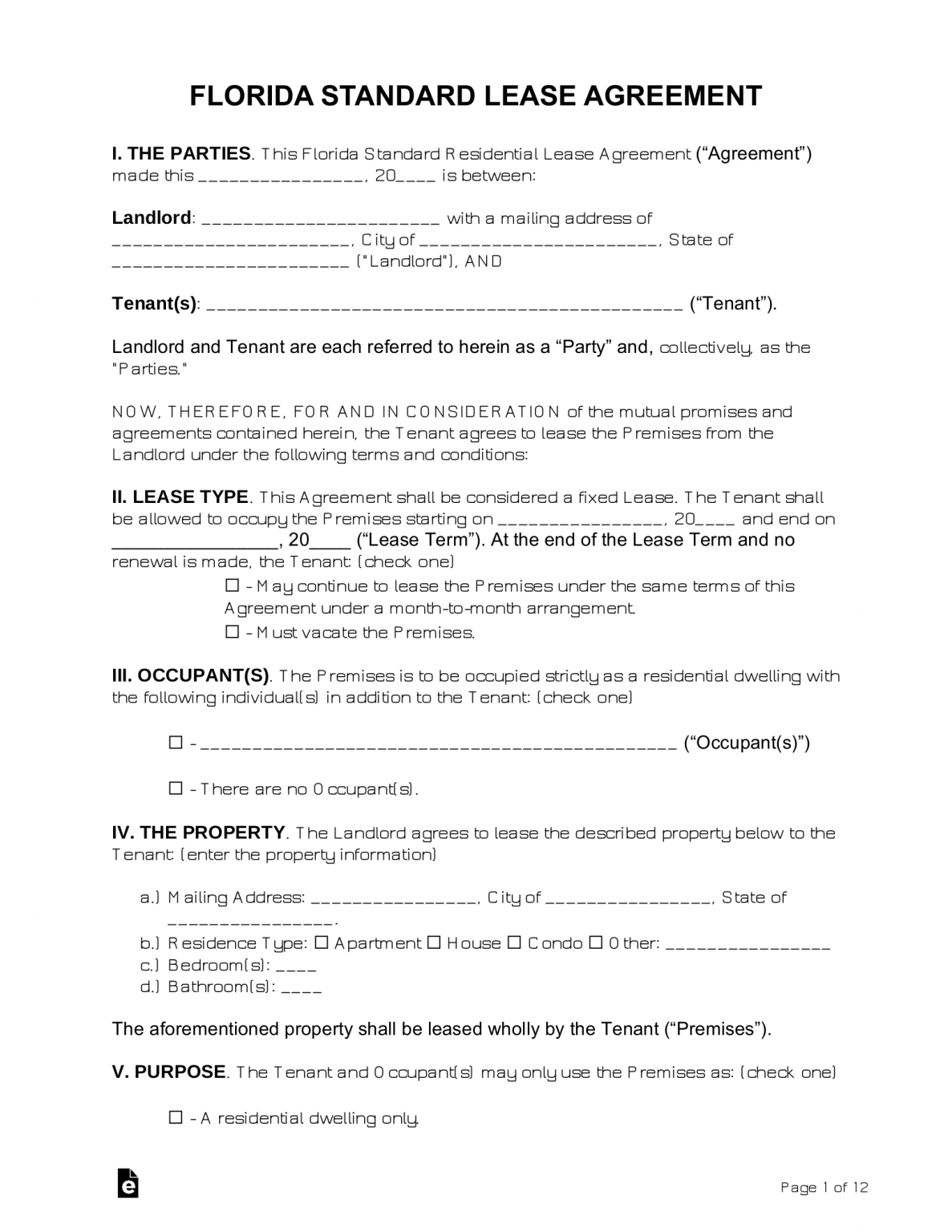 Florida Lease Agreement Form