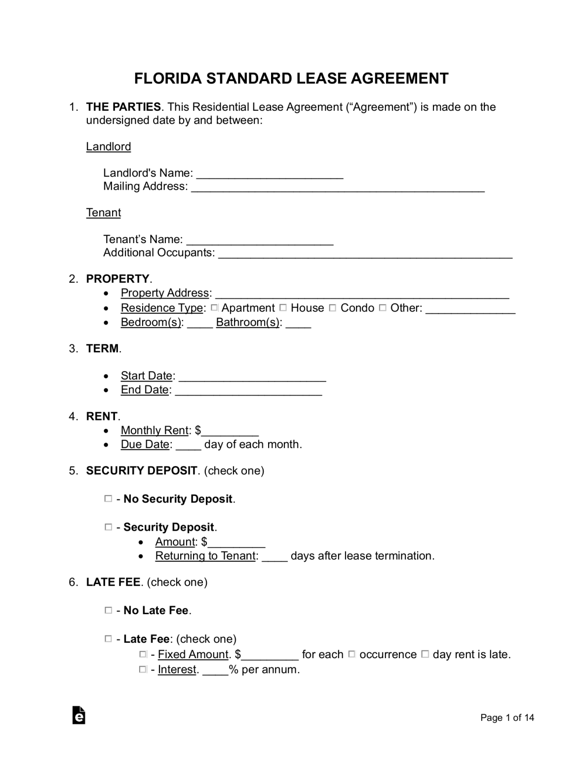 Printable Florida Lease Agreement Template Printable World Holiday