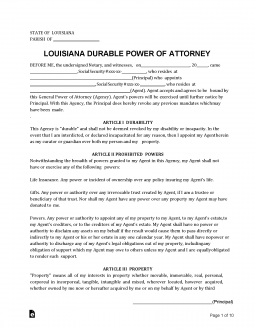 Free Louisiana Durable (financial) Power Of Attorney Form - Pdf 