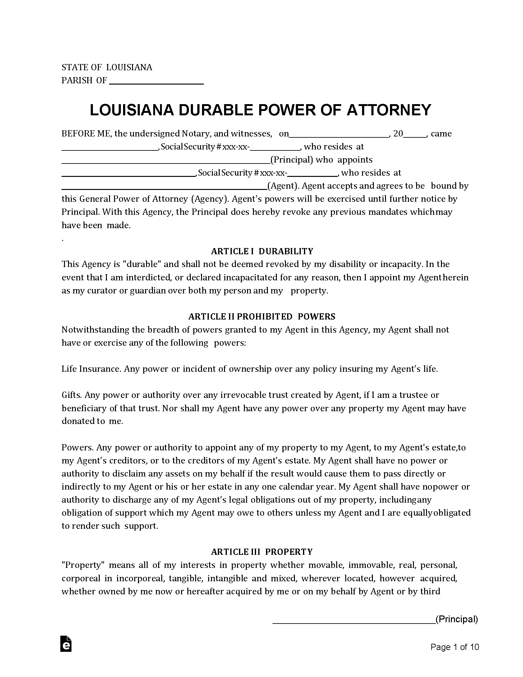 Free Printable Durable Power Of Attorney Form For Louisiana - Printable ...
