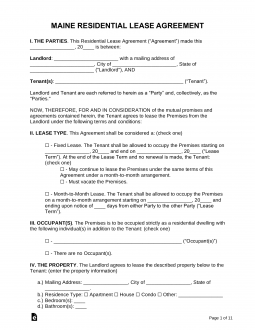 Maine Standard Residential Lease Agreement Template