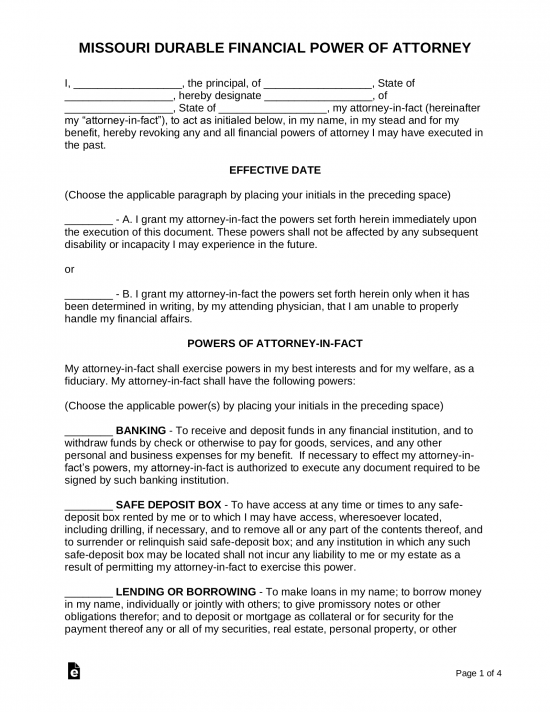 Free Missouri Power Of Attorney Forms 9 Types PDF Word EForms