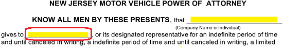 Free New Jersey Motor Vehicle Power Of Attorney Form Pdf Word Eforms 7087