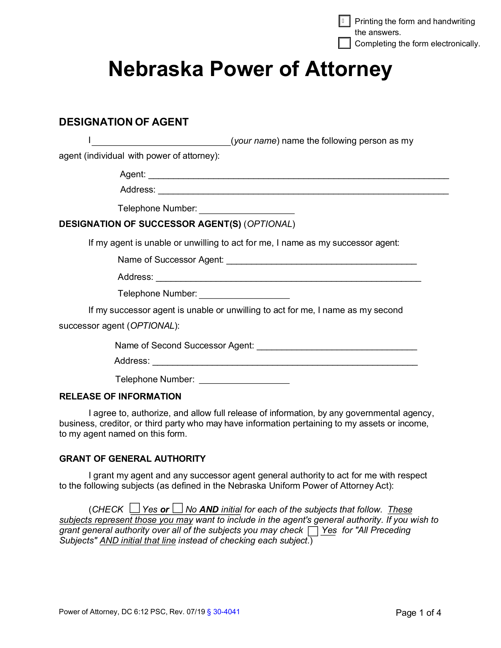 Nebraska Power of Attorney Forms (9 Types)