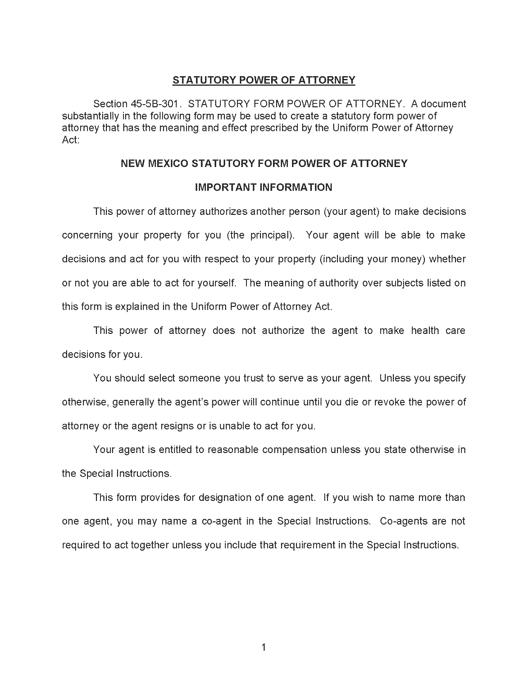 Free New Mexico Durable (Statutory) Power of Attorney Form - PDF | Word ...