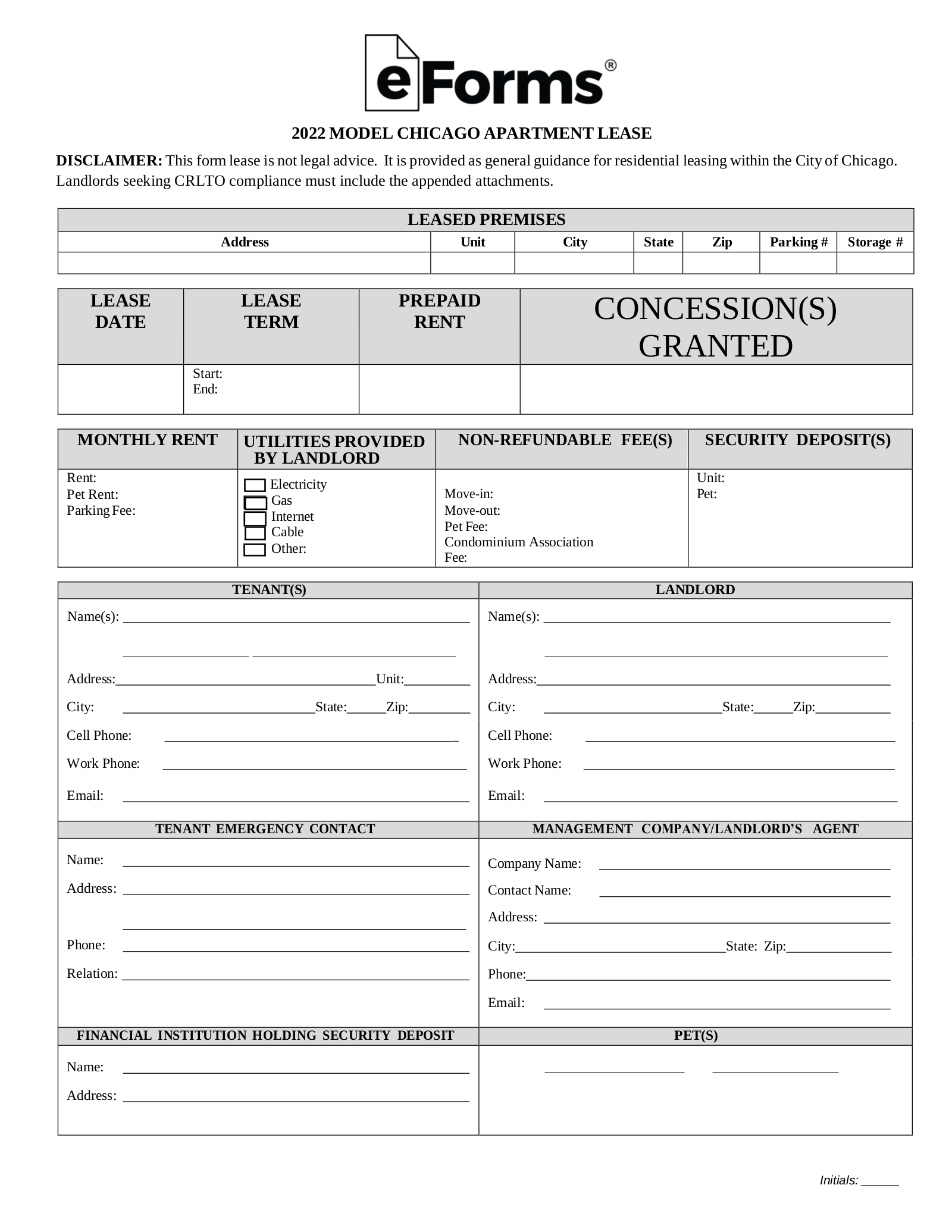 Free Illinois (Chicago Only) Residential Lease Agreement Template PDF