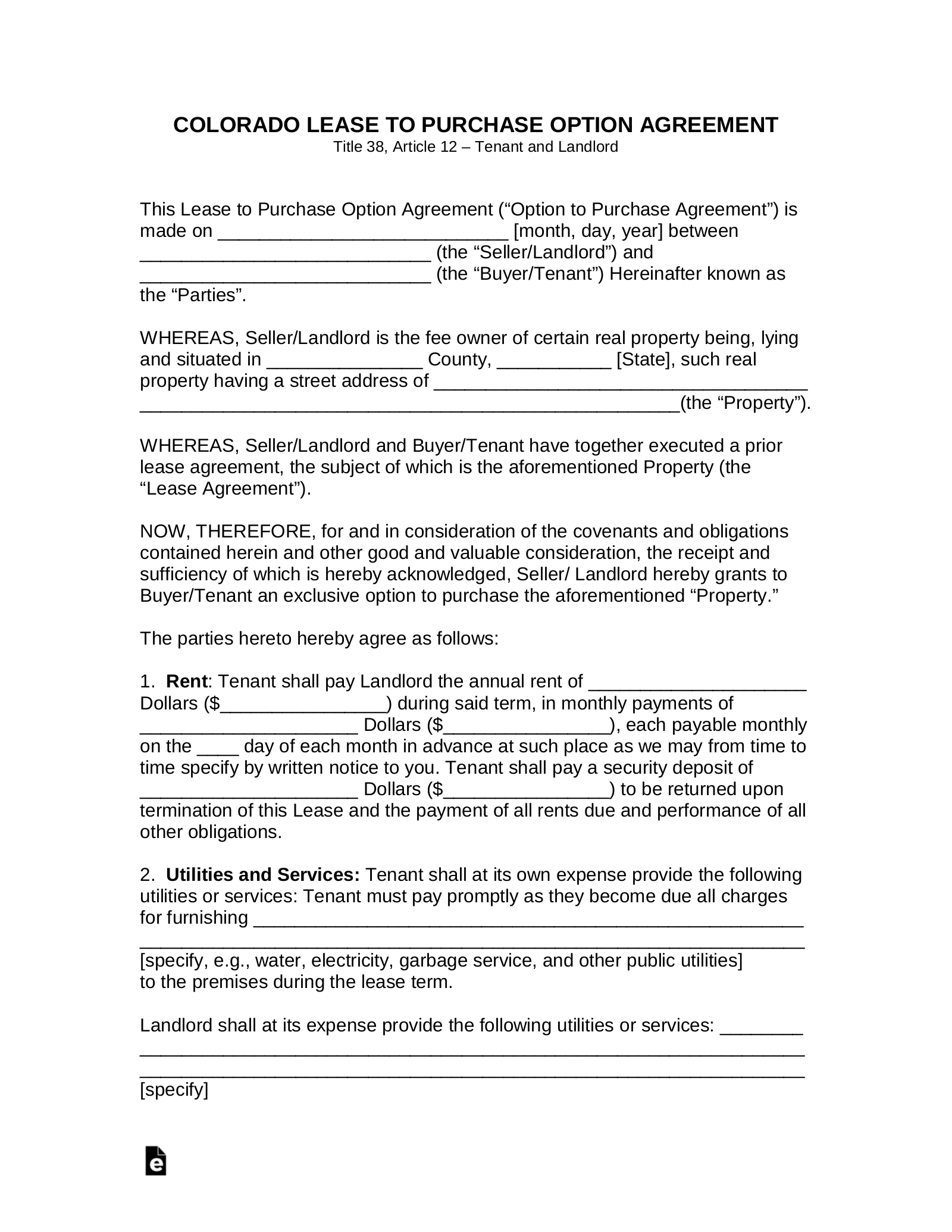 Colorado Rent-to-Own Lease Agreement