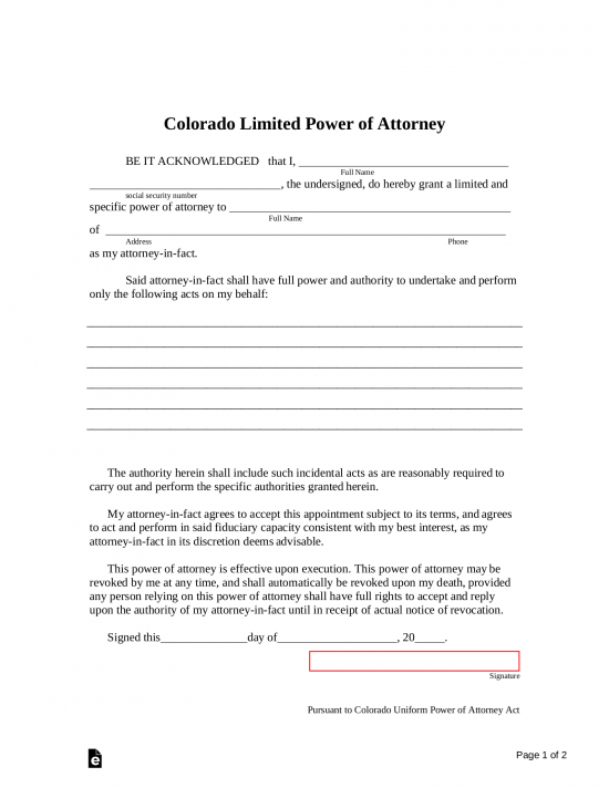Free Colorado Power Of Attorney Forms Pdf Word Eforms