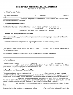 Connecticut Association of Realtors Residential Lease Agreement Template