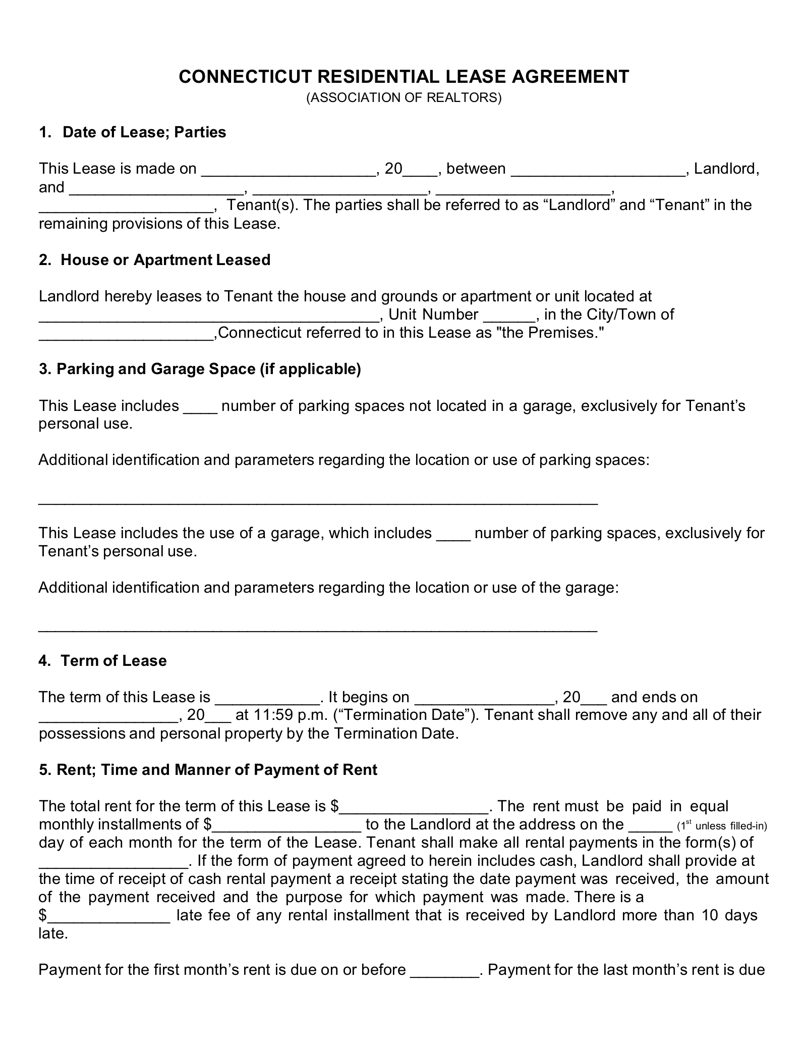 free connecticut association of realtors residential lease agreement