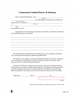 Connecticut Limited Power of Attorney Form