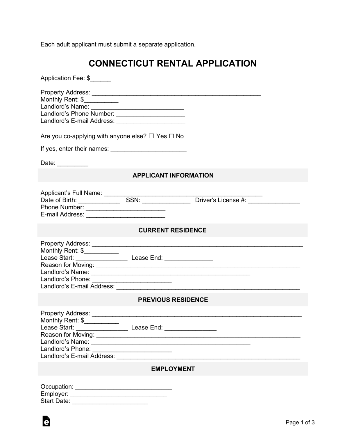 Free Connecticut Rental Application Template - PDF | Word – eForms