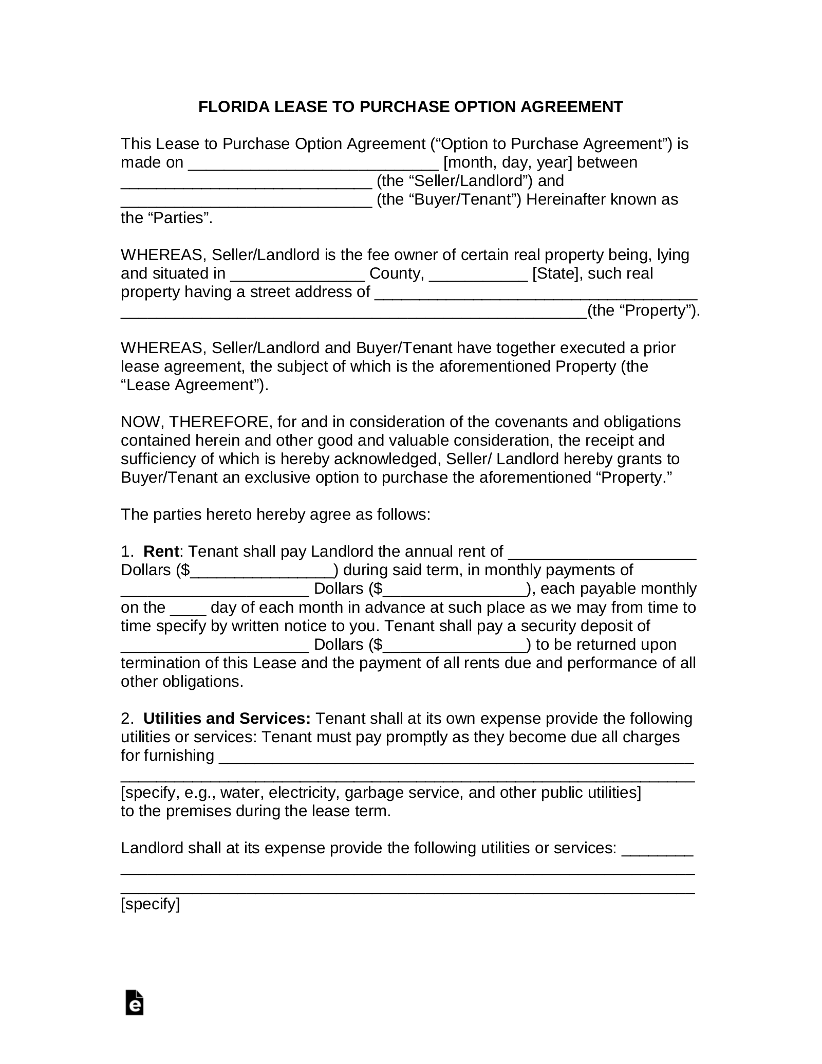 Florida Rent-to-Own Lease Agreement