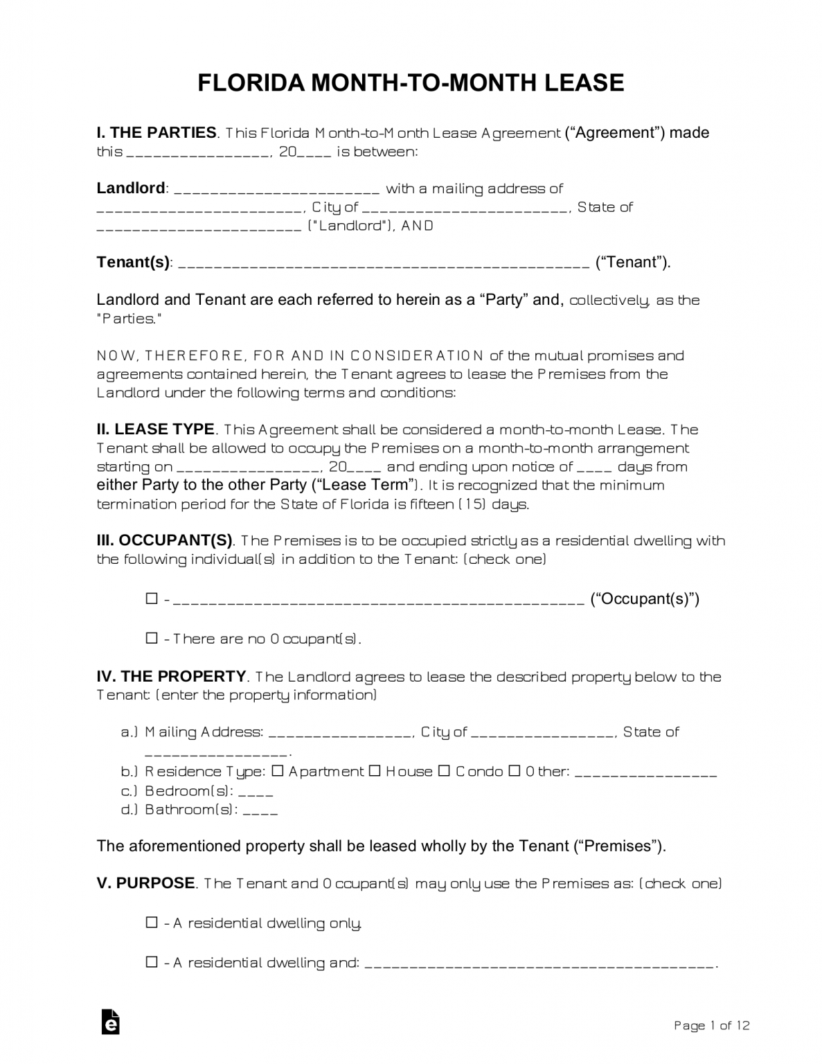Free Florida Month To Month Rental Agreement Template PDF Word EForms Free Florida Month To Month Rental Agreement Template PDF Word EForms