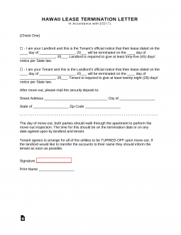 Hawaii Lease Termination Letter Form | Month to Month | 28/45 Day Notice