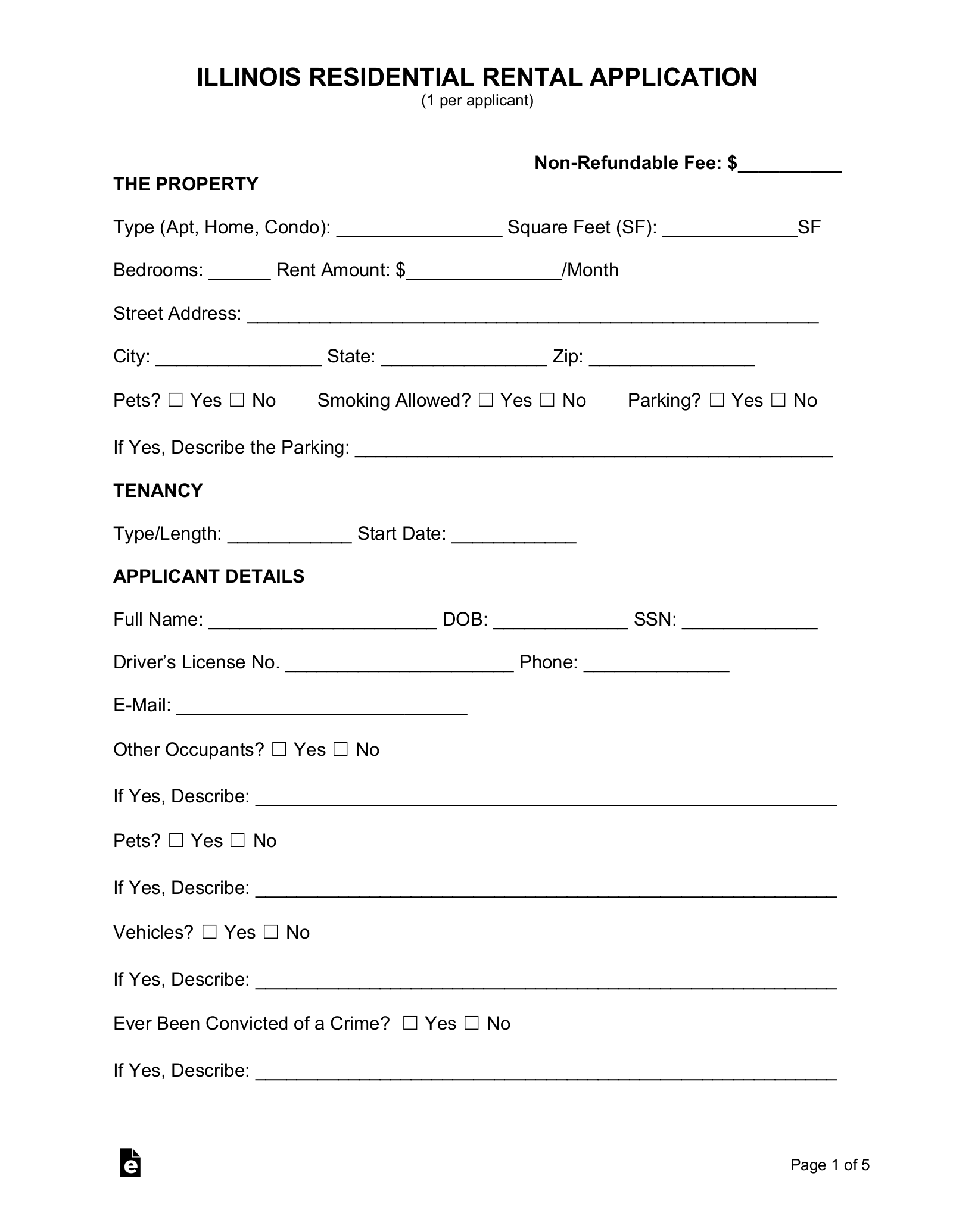 Free Illinois Rental Application Form PDF  eForms
