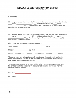 Indiana Lease Termination Letter Form | 30-Day Notice