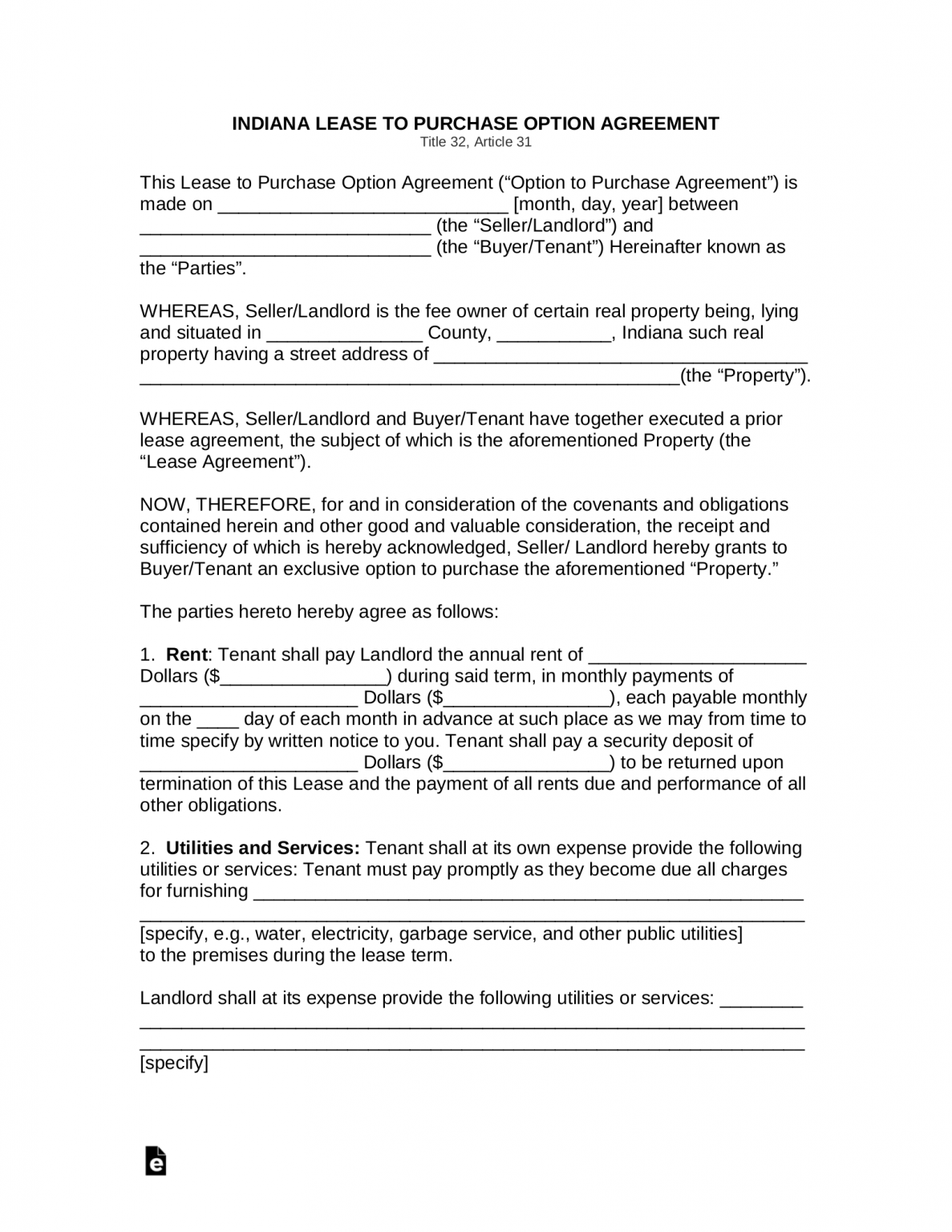 Free Indiana Rent-to-Own Lease Agreement - PDF | Word – eForms