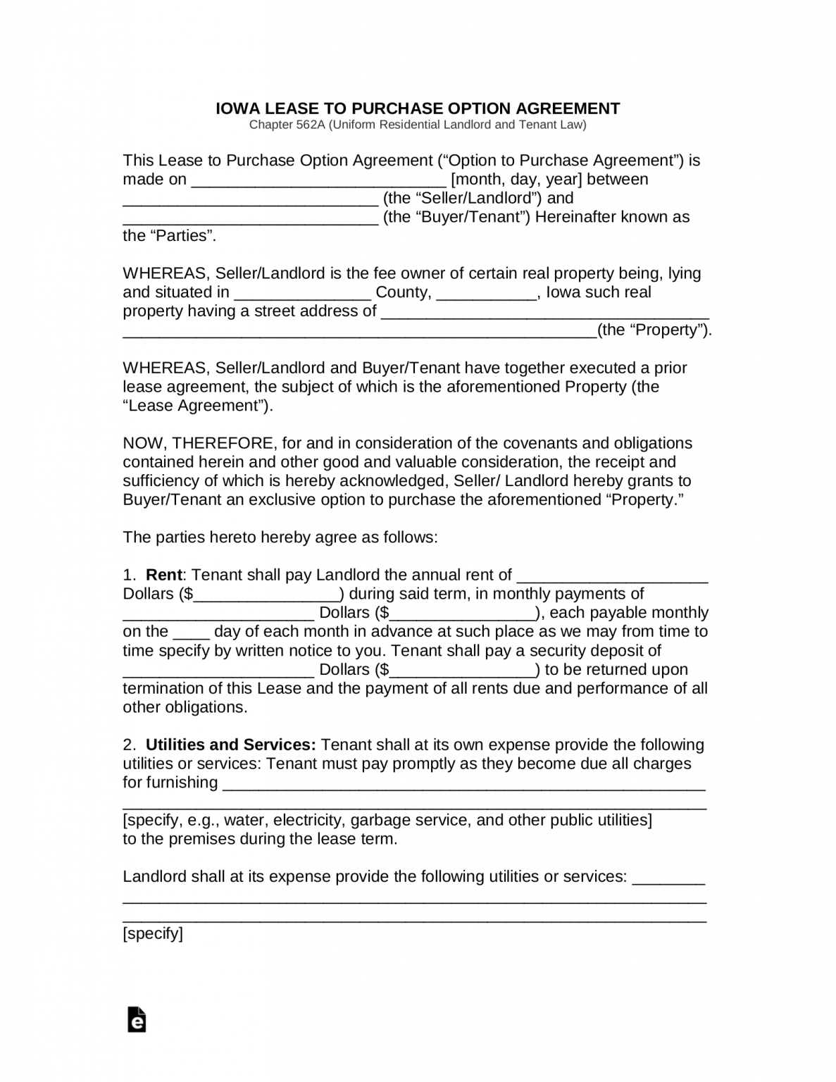 Free Iowa Rent-to-Own Lease Agreement - PDF | Word – eForms