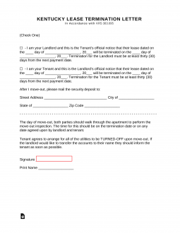 Kentucky Lease Termination Form | 30-Day Notice