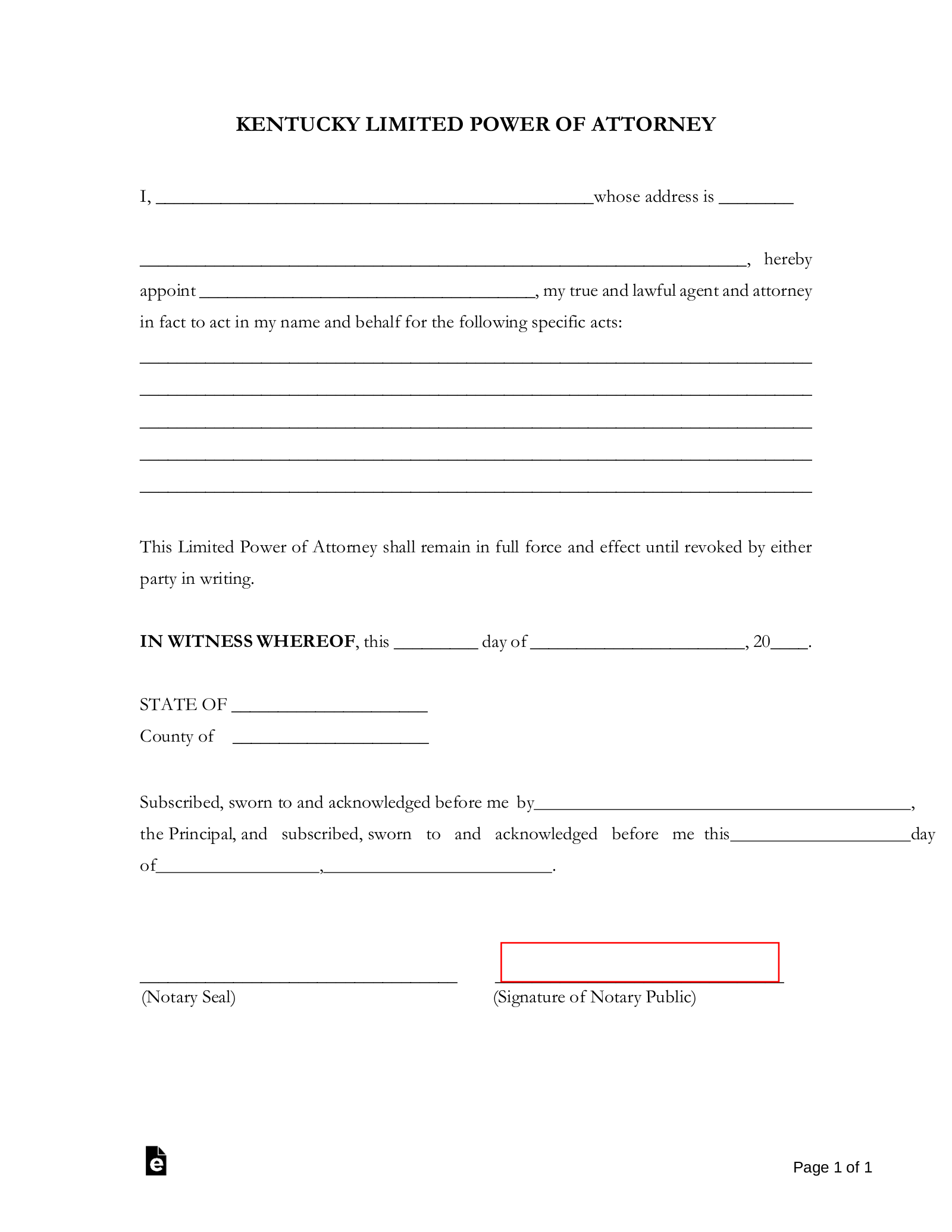 Free Kentucky Limited Power Of Attorney Form PDF Word EForms