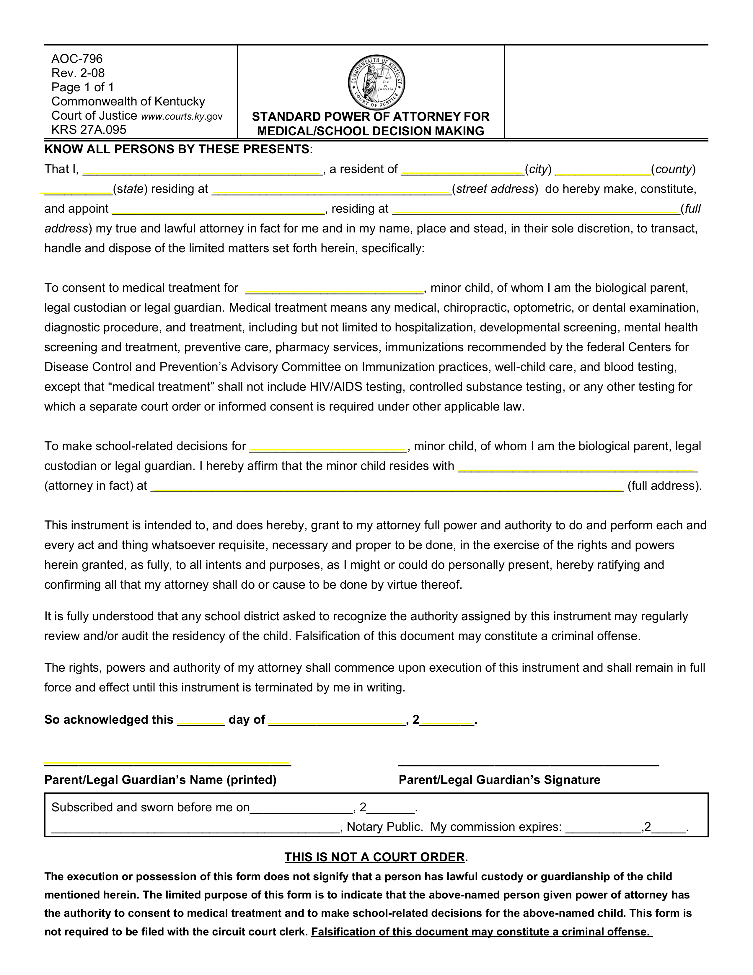 Standard Power Of Attorney For Medical School Decision Making School