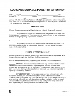 Louisiana Durable (Financial) Power of Attorney Form