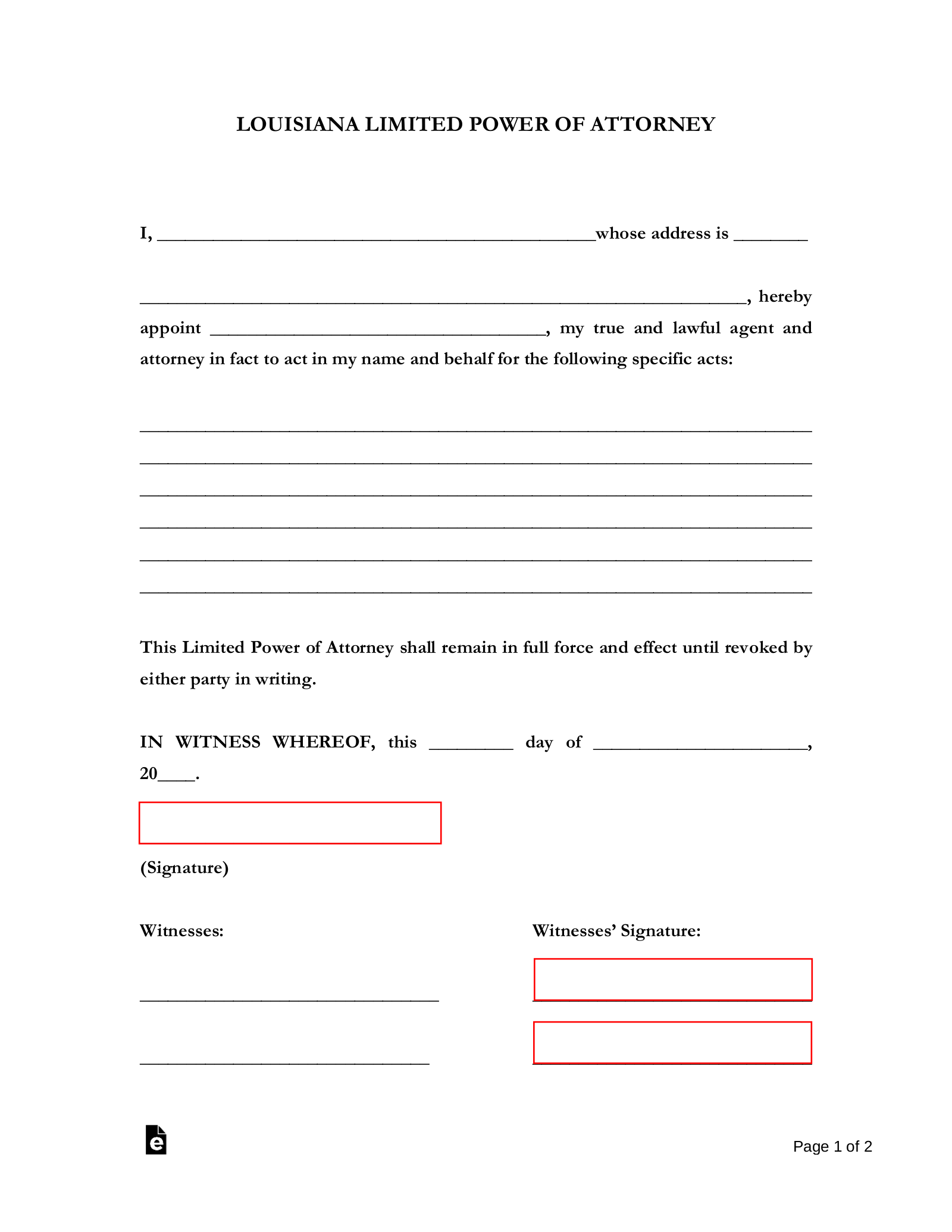 Free Louisiana Limited Power Of Attorney Form Pdf Word Eforms 0403