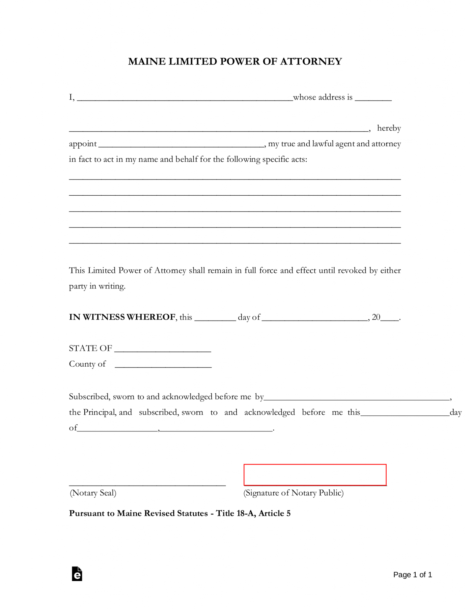 Free Maine Limited Power Of Attorney Form Pdf Word Eforms