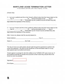 Maryland Termination Lease Letter Form | 60-Day Notice